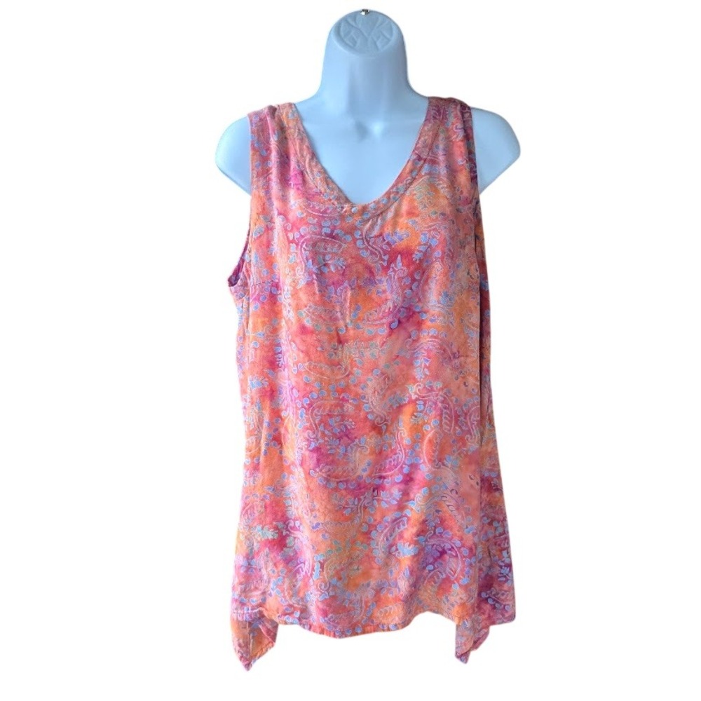Mexicala Blues Tank Top Womens XL Orange Paisley‎ Boho Sharkbite Festival Core